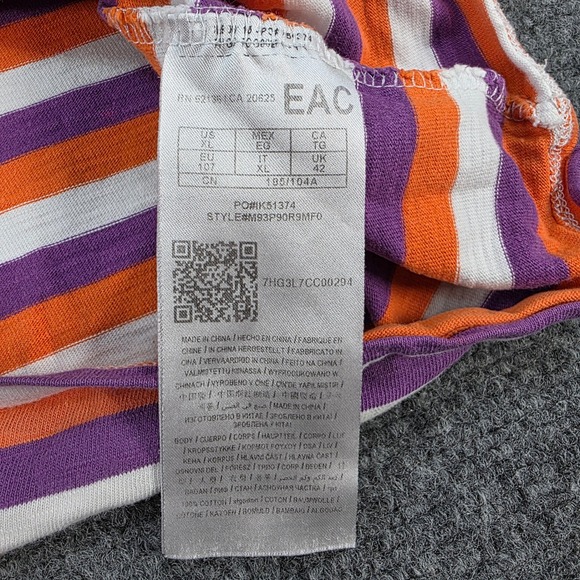 Vintage Guess x 88 Rising Striped T Shirt Orange Purple White Crew Neck XL - Picture 5 of 6